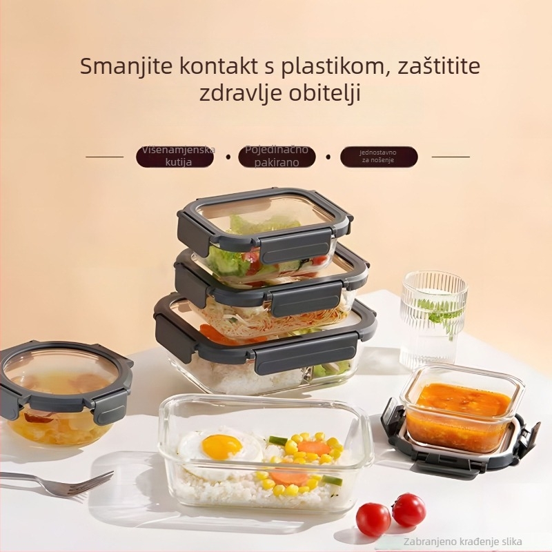 Kutija za hranu s borosilikatnim staklom i staklenim poklopcem, sigurna u mikrovalnoj i hladnjaku