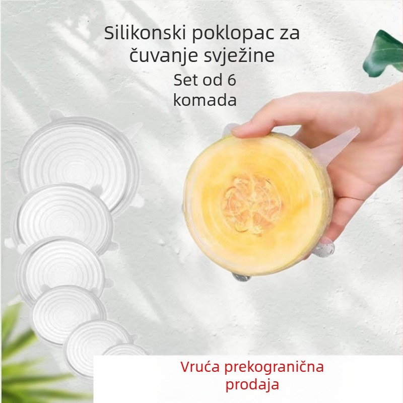 Šestkomorni set silikonskih poklopaca za očuvanje svježine, prehrambene kvalitete, otporni na prašinu i prskanje, izolacijski poklopci za zdjele za mikrovalnu