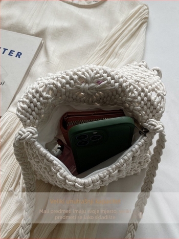 Međunarodna moda 2026. proljeće — svestrana torba s resicama, pletena torba od pamuk konopca, za ramenu ili crossbody za žene