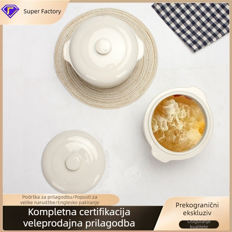 Prilagođeni lonac za juhu od ptičjeg gnijezda za jednu osobu, mala keramička lonac za dinstanje s poklopcem, lonac za juhu s dvije ručke, kapaciteta 0,5 L