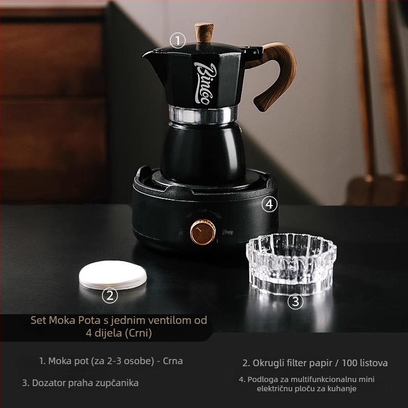 Bincoo Set moka šerpa za kavu s ručnim mlincem, kompaktni mini espresso aparat