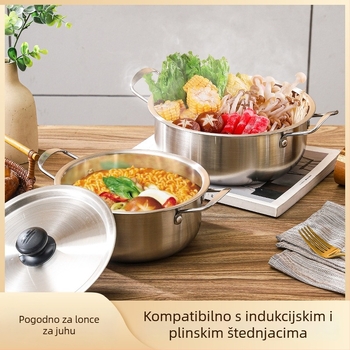 Korejska posuda za instantne rezance, kompaktno nehrđajućeg čelika, dvostruke ručke, lonac za juhu za jednu porciju