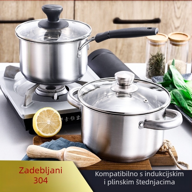 304 debeli nehrđajući lonac za mlijeko s jednom ručkom i dvjema ručkama, kompatibilan s indukcijom, zapremina 3,1–4 L