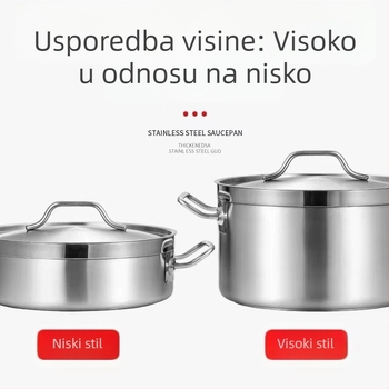 Lonac od nehrĐajućeg čelika sa dnom od tri sloja, s jednom ručkom, bez premazivanja, kompatibilan s indukcijskim pločama, otporan na visoke temperature