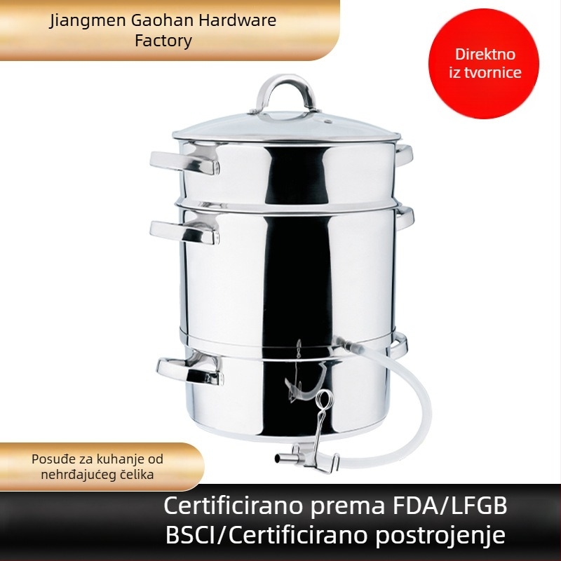 Nehrđajući čelični lonac za sok i voćnu paru sa staklenim poklopcem, zapremina 5L/8L/10L