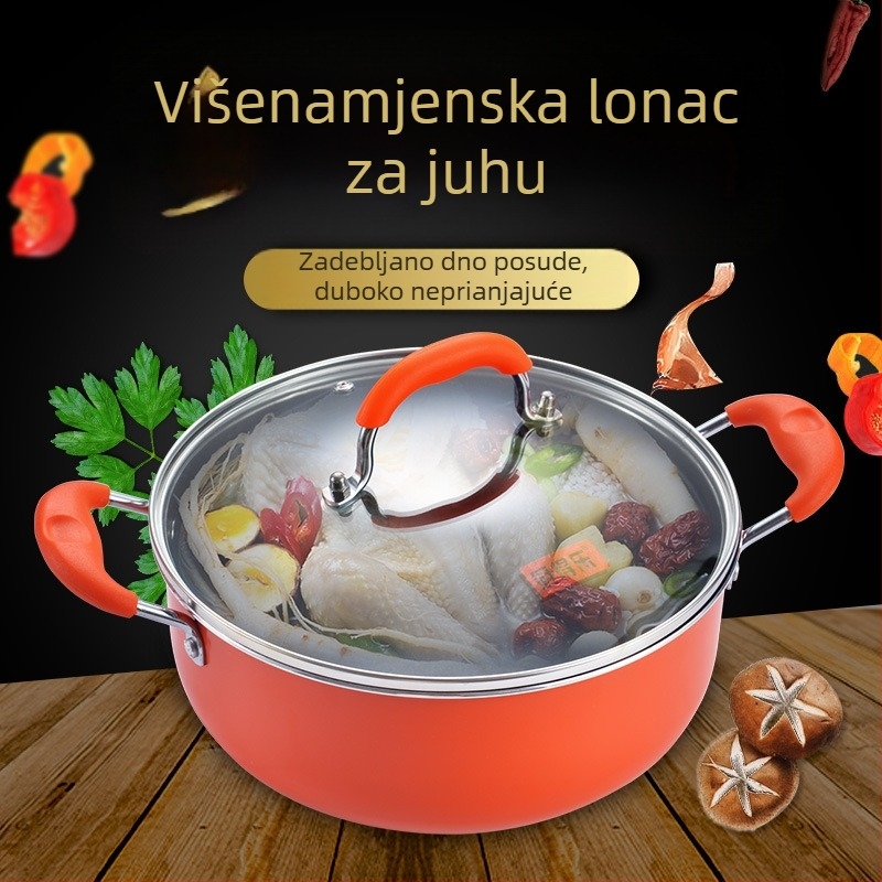 Lonac za juhu s dva držača, neprijanjajući, lonac za mlijeko, bez dima, za hot pot i slična jela, indukcijski kompatibilan.