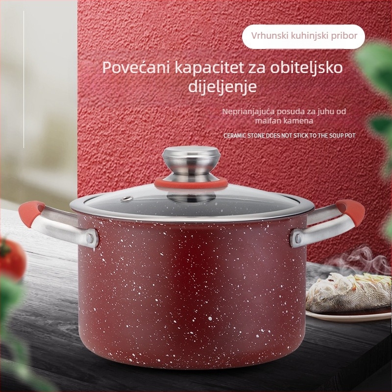 Nehrđajući čelik s Maifan kamenom, neprijanjajuća posuda za juhe, velika kapaciteta, dvostruke ručke, višeslojno dno, lonac za juhe