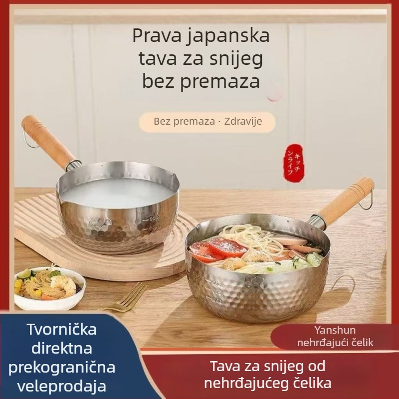 Japanski stil posuda od 430 nehrđajućeg čelika bez premazivanja, za mlijeko i dječju hranu, mali lonac za juhe i rezance, staklena poklopac, 1.1–2 L