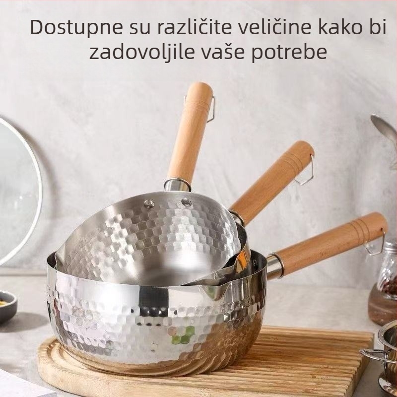 Japanski stil posuda od 430 nehrđajućeg čelika bez premazivanja, za mlijeko i dječju hranu, mali lonac za juhe i rezance, staklena poklopac, 1.1–2 L