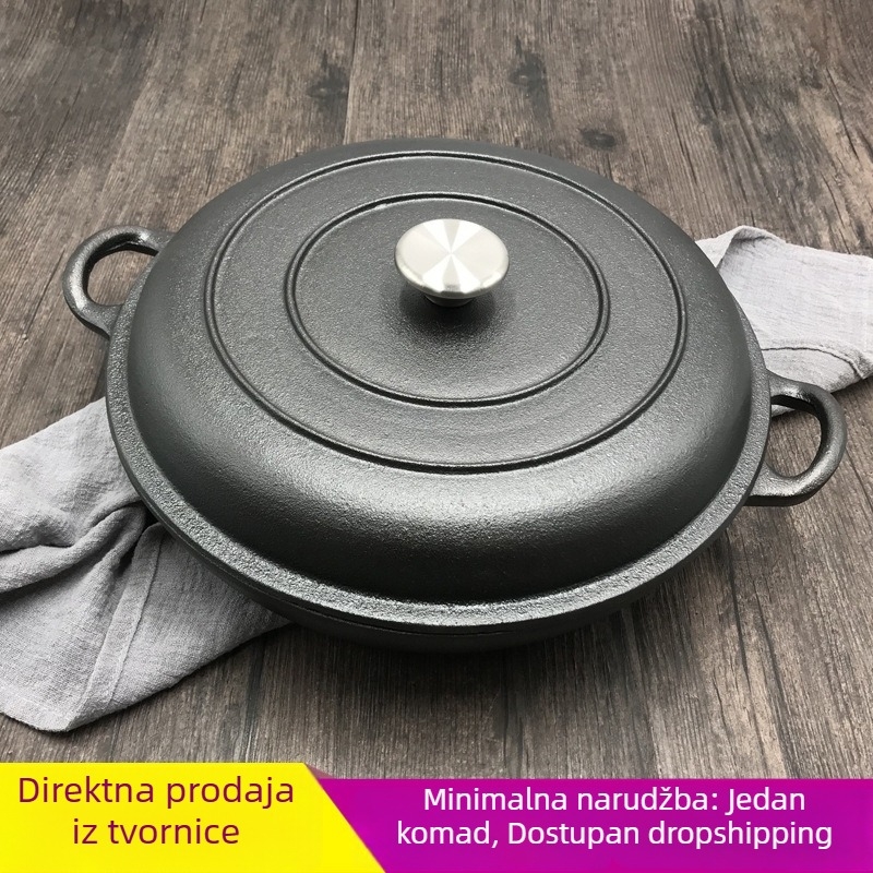 Lonac od lijevanog željeza za juhe, debelog dna, bez premaza, neprijanjajuća površina, pogodan za indukcijske ploče i plinske štednjake, veliki višefunkcijski lonac za morsku hranu