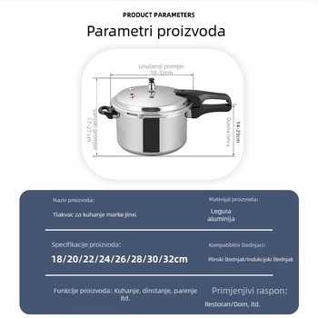 Jinxi posuda pod tlakom za kućnu upotrebu, kompatibilna s plinskim štednjakom i indukcijskom pločom, univerzalna, prehrambena klasa, otporna na eksplozije, kuhinjsko posuđe