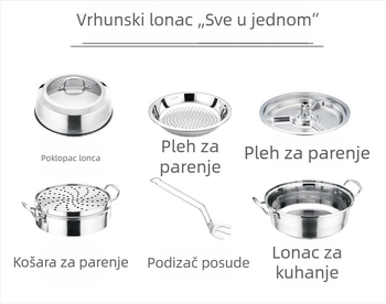 Inox posuda za parenje s pladnjem za paru i košarom, 3 etaže, za juhu i morsko voće, s visokim poklopcem