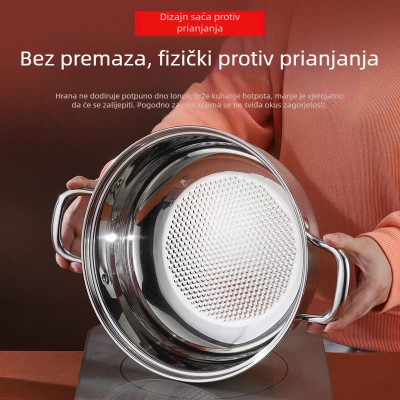34 cm posuda za paru za morsku hranu, nehrđajući čelik, jednokatna, stakleni poklopac, za parenje ribljih glava s nasjeckanim čilijem