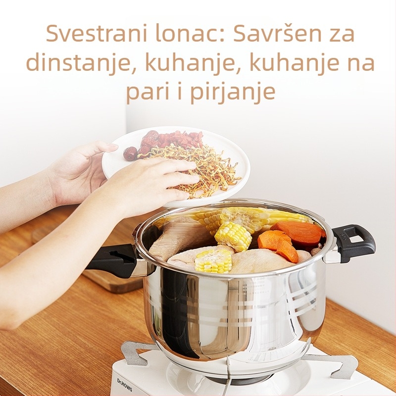 Shunda nehrđajući čelik lonac za tlak s trostruko ojačanim dnom, za kućnu upotrebu, kompatibilan s plinskim i indukcijskim pločama