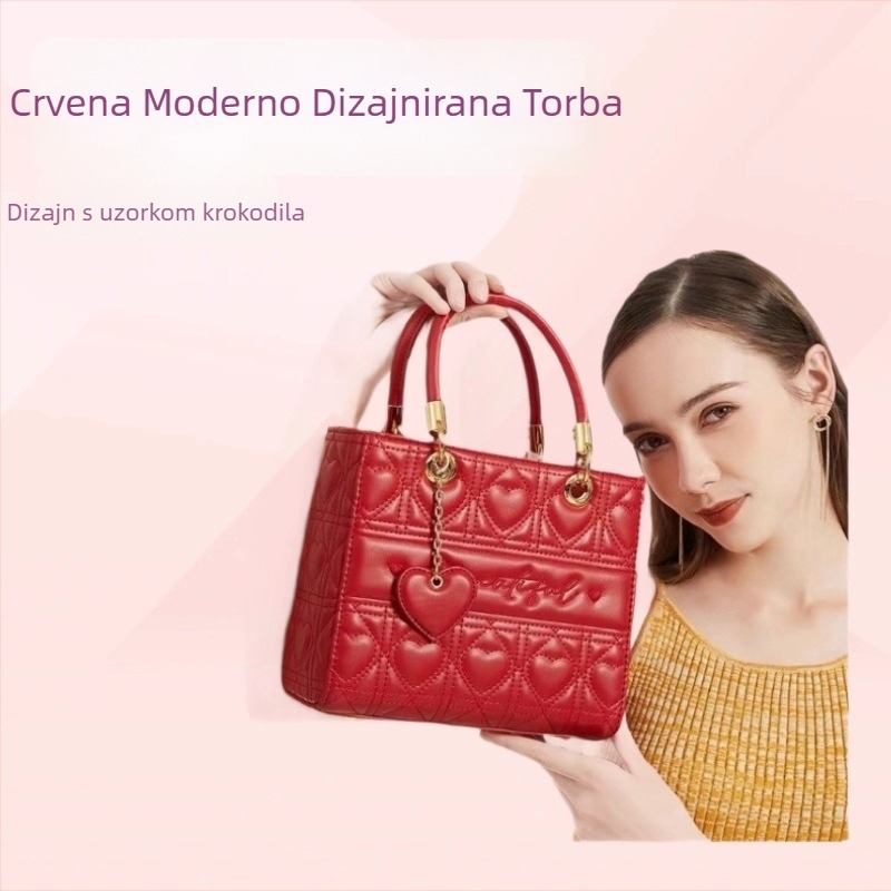 Crvena torba za vjenčanje inspirirana princezom Dianom, zima 2025, velika kapaciteta, visoke klase ženska torba s jednim naramenicom, vertikalni kvadratni oblik