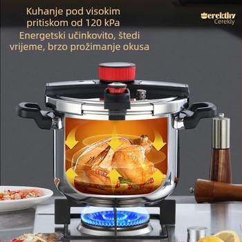 Njemački projektiran debeli tlak kuhalo s zaštitom od eksplozije, 304 nehrđajući čelik, velik kapacitet za kućnu upotrebu, kompatibilan sa svim štednjacima
