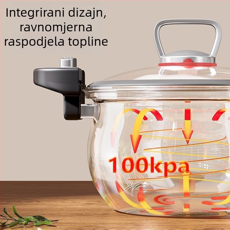 Deblja posuda za juhu od 304 nehrđajućeg čelika, bez premaza, stakleni poklopac, dvostruka ručka, pogodna za plin i indukciju