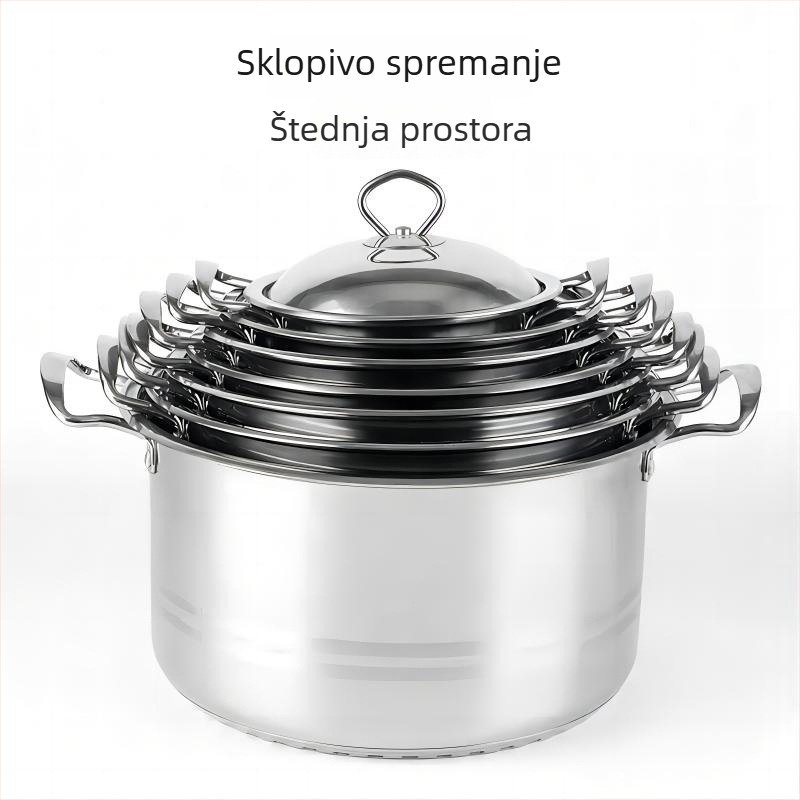 Set posuđa od nehrđajućeg čelika, 10 komada, s trostrukim dnom i loncem za juhu
