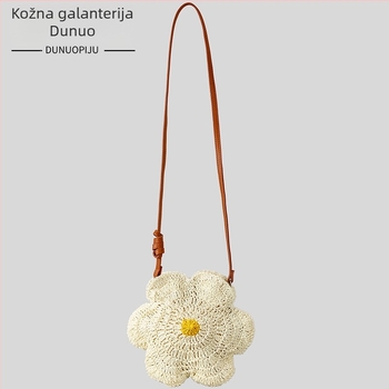 Slatka ručno pletena slamnata torba sa motivom suncokreta za ljeto, plažu i odmor, crossbody torba, ženska moda
