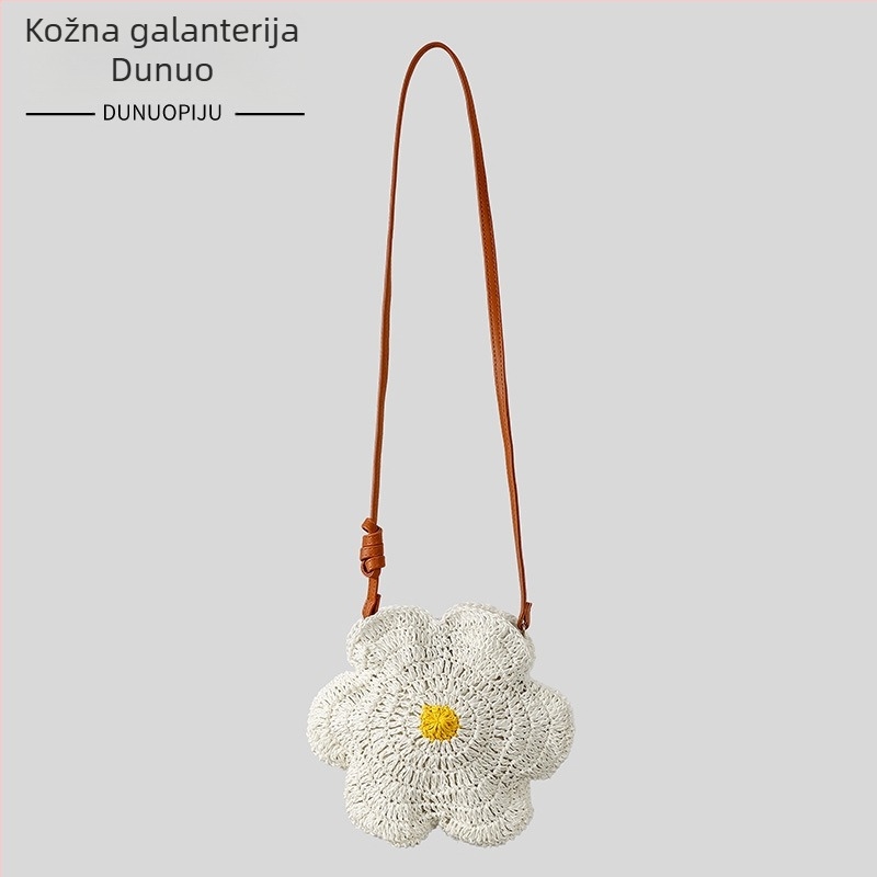 Slatka ručno pletena slamnata torba sa motivom suncokreta za ljeto, plažu i odmor, crossbody torba, ženska moda