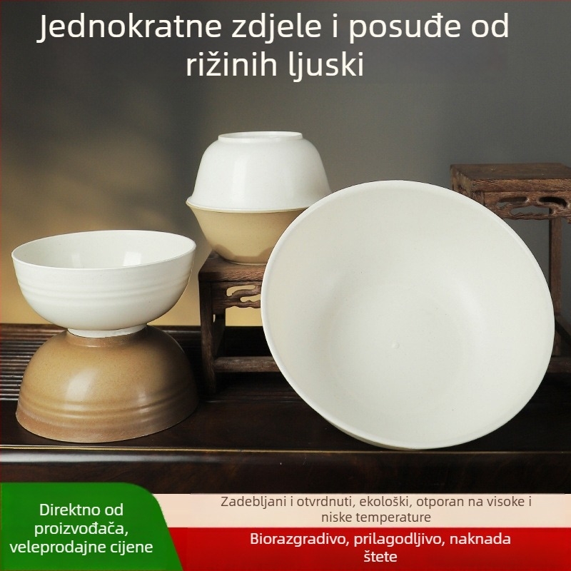 Jednokratne zdjele od rižine ljuske, prehrambena kvaliteta, debeli zidovi, okruglog oblika, za kućnu upotrebu