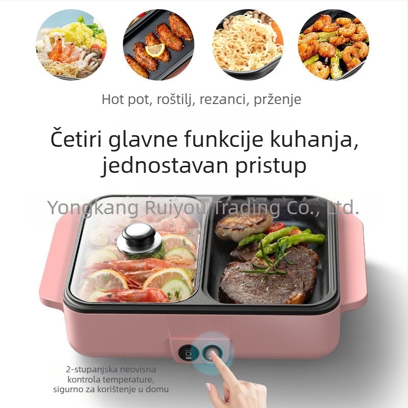 All-in-one električna posuda za Shabu-Shabu i roštilj, s premazom protiv prijanjanja, kompaktna za 1–2 porcije
