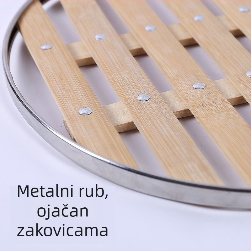 Bambusni set za parenje s rubnim košarom za tavu, za peciva i knedle; uključuje nehrđajući čelični tanjur za paru i podlogu za paru; izrađeno od bambusa