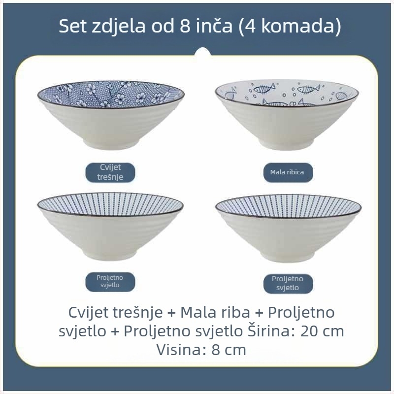 Keramička zdjela za rezance, japanskog stila, velika, promjer 20 cm, za kućnu upotrebu i studentski dom