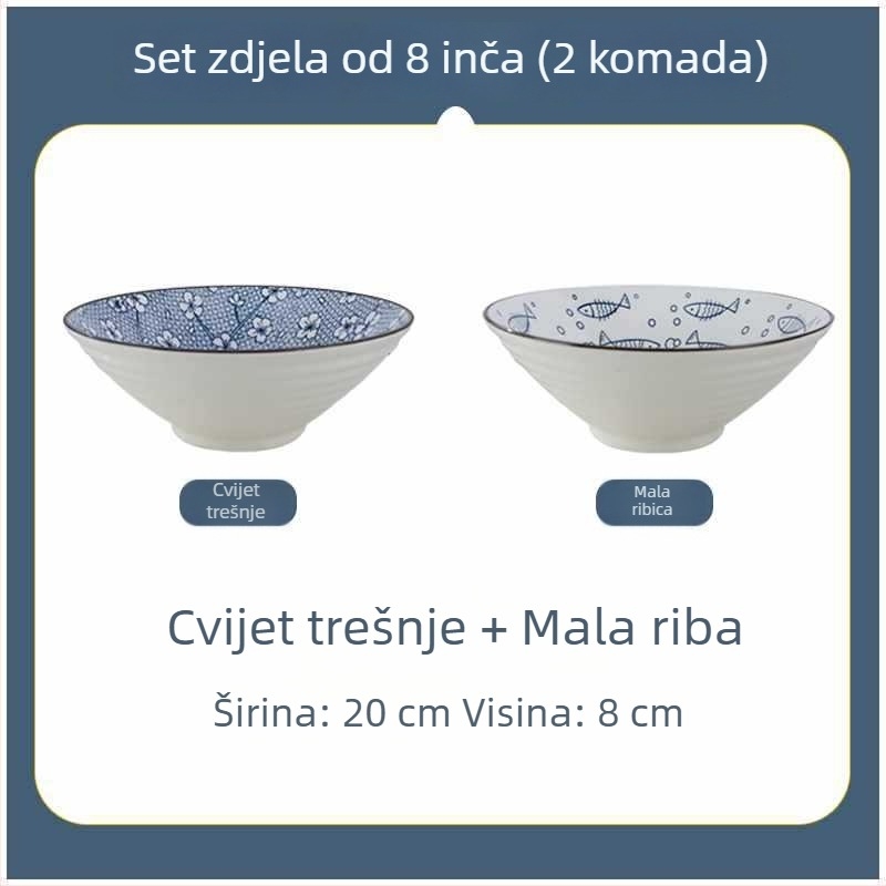 Keramička zdjela za rezance, japanskog stila, velika, promjer 20 cm, za kućnu upotrebu i studentski dom