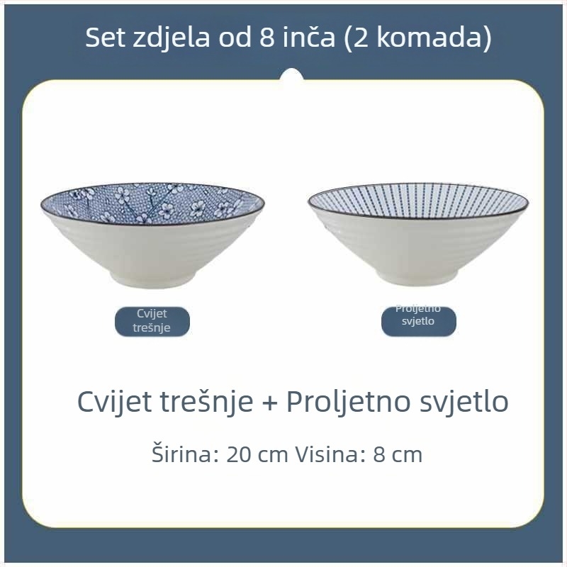 Keramička zdjela za rezance, japanskog stila, velika, promjer 20 cm, za kućnu upotrebu i studentski dom