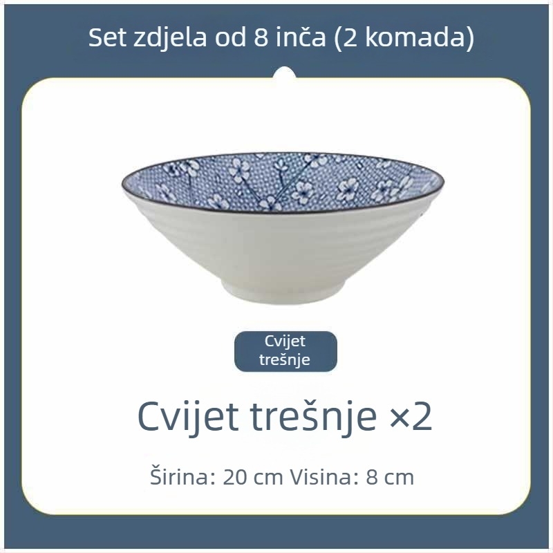 Keramička zdjela za rezance, japanskog stila, velika, promjer 20 cm, za kućnu upotrebu i studentski dom