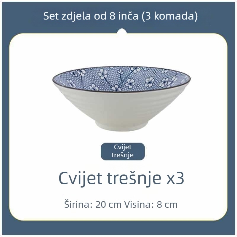 Keramička zdjela za rezance, japanskog stila, velika, promjer 20 cm, za kućnu upotrebu i studentski dom