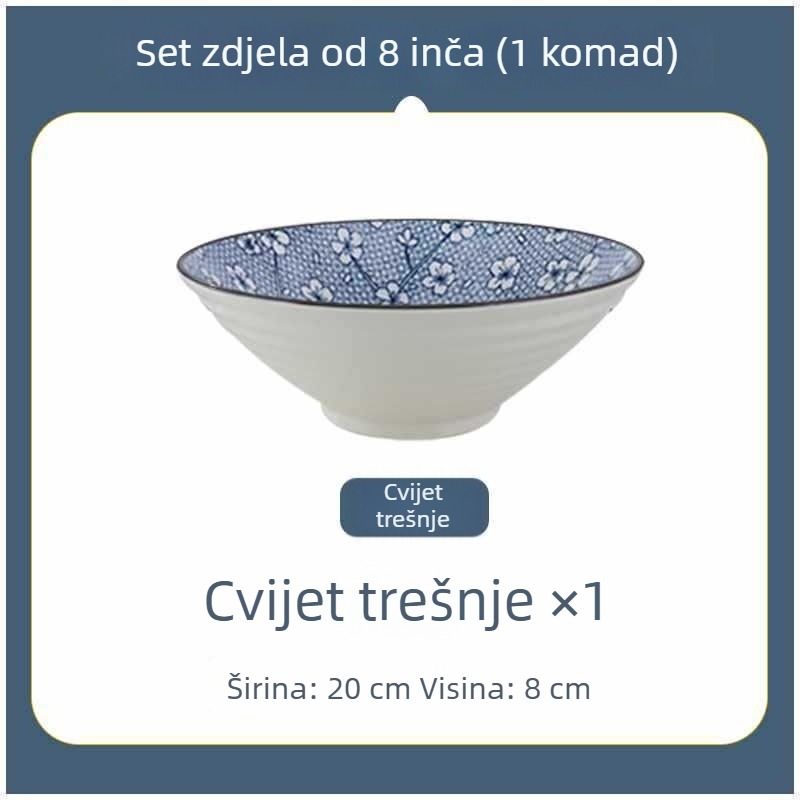 Keramička zdjela za rezance, japanskog stila, velika, promjer 20 cm, za kućnu upotrebu i studentski dom