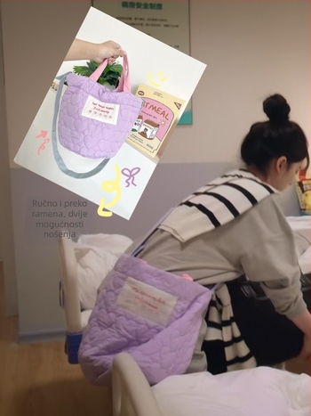 Purpurna quiltirana crossbody torba bucket stila, velika, mek pamuk, podstava od platna, cilindrični oblik, magnetsko zatvaranje
