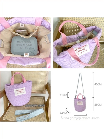 Purpurna quiltirana crossbody torba bucket stila, velika, mek pamuk, podstava od platna, cilindrični oblik, magnetsko zatvaranje