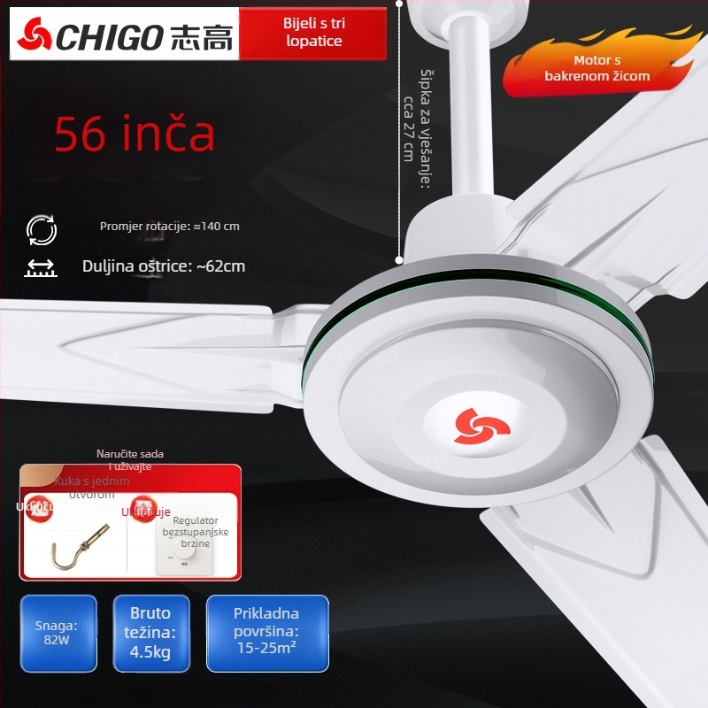 Chigo stropni ventilator FC-30, visoke snage 70W, 220V, daljinsko upravljanje, 3/5 lopatica, za kućnu i industrijsku upotrebu, 50Hz