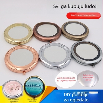 Ručni rad retro sklopivo ogledalo za šminkanje s ručno oslikanim izvezenim cvjetnim motivom na metalnoj konstrukciji