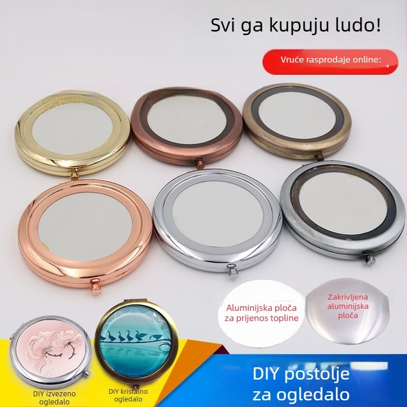 Ručni rad retro sklopivo ogledalo za šminkanje s ručno oslikanim izvezenim cvjetnim motivom na metalnoj konstrukciji