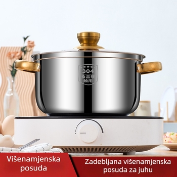 Zgušnjena višenamjenska posuda za juhu s zlatnim ručkama, 20 cm, posuda za mlijeko, kompatibilna s indukcijskim pločama i plinskim štednjakom
