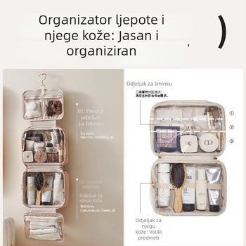 Ženska kozmetička torbica velikog kapaciteta, PU materijal, novi model 2024, prijenosni organizator za putovanje