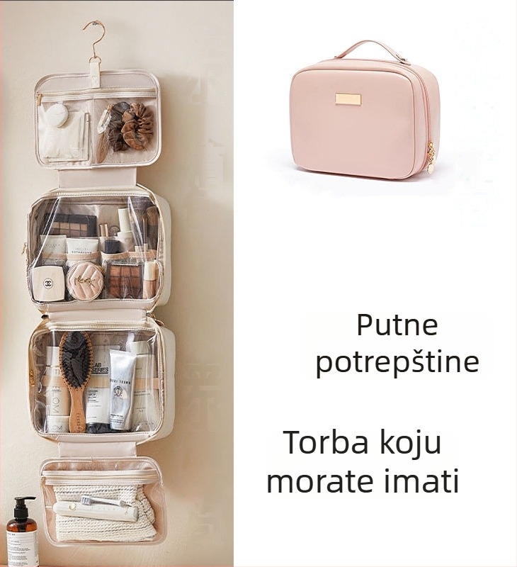 Ženska kozmetička torbica velikog kapaciteta, PU materijal, novi model 2024, prijenosni organizator za putovanje