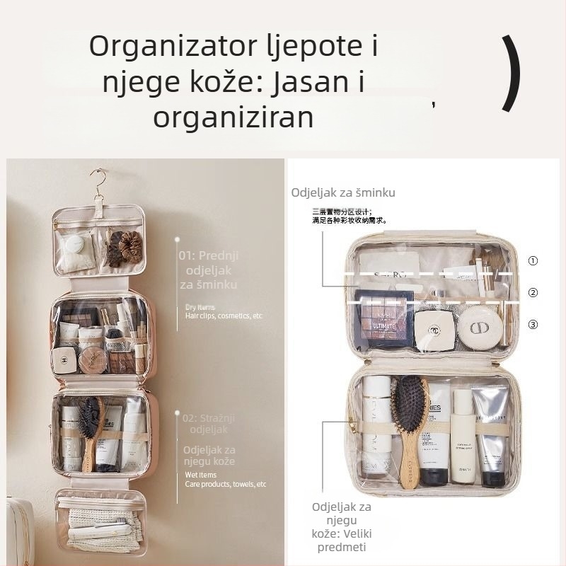 Ženska kozmetička torbica velikog kapaciteta, PU materijal, novi model 2024, prijenosni organizator za putovanje
