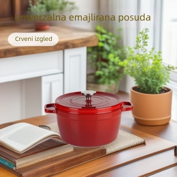Dvostruka emajlirana posuda za kućnu upotrebu, emajlirana posuda s neprijanjajućom površinom, pogodna za plinsku i indukcijsku ploču, za kuhanje i dinstanje