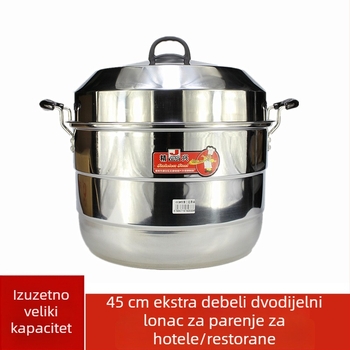 Dvoslojni lonac za paru od nehrđajućeg čelika, industrijske klase, dva nivoa, velik kapacitet za parenje peciva i juha