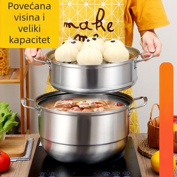 Tri-slojni nehrđajući čelični lonac za kuhanje na paru, za kućnu upotrebu, prehrambene kvalitete, veliki kapacitet, debela konstrukcija, za kuhanje ribe na pari