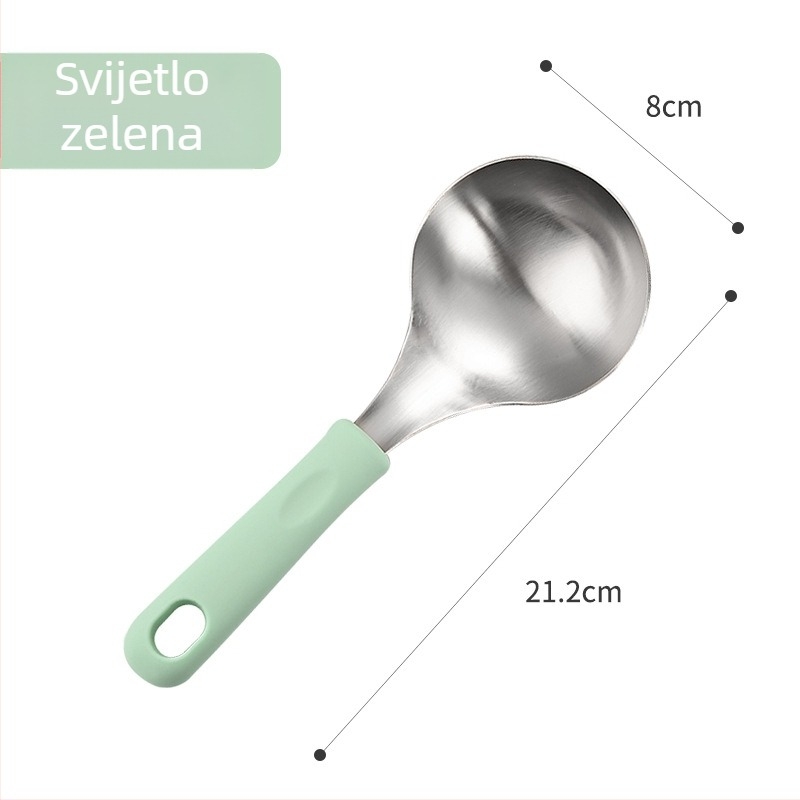 Žlica za juhu od nehrđajućeg čelika 304 s silikonom na dršci, zaštita od opeklina, za posluživanje juhe i kaše, debela glava, kvaliteta hrane