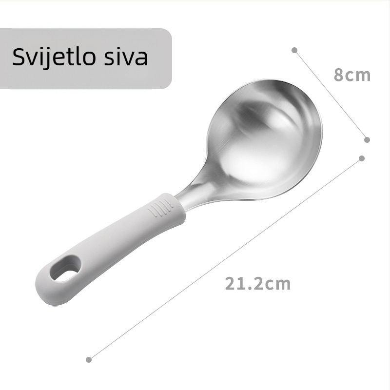 Žlica za juhu od nehrđajućeg čelika 304 s silikonom na dršci, zaštita od opeklina, za posluživanje juhe i kaše, debela glava, kvaliteta hrane