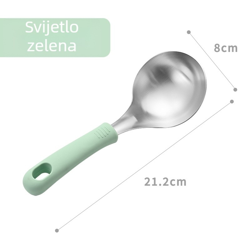 Žlica za juhu od nehrđajućeg čelika 304 s silikonom na dršci, zaštita od opeklina, za posluživanje juhe i kaše, debela glava, kvaliteta hrane