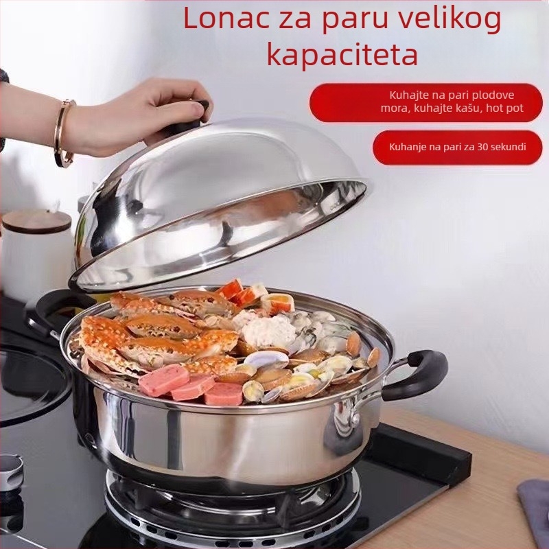 Nehrđajući čelični profesionalni parožni lonac za restorane i hotele, veliki kapacitet, višenamjenski s visokim poklopcem, dvostruka namjena