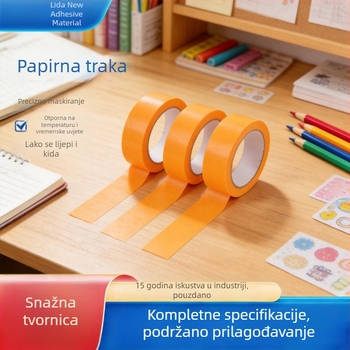Washi traka za maskeiranje za sprej bojanje i dekoraciju, visoka adhezija, otporna na visoke temperature, žuta, papirnata traka, širina 5–800 mm, duljina 30 m, otpornost na temperature do 150°C kratkoročno i 130°C dugoročno